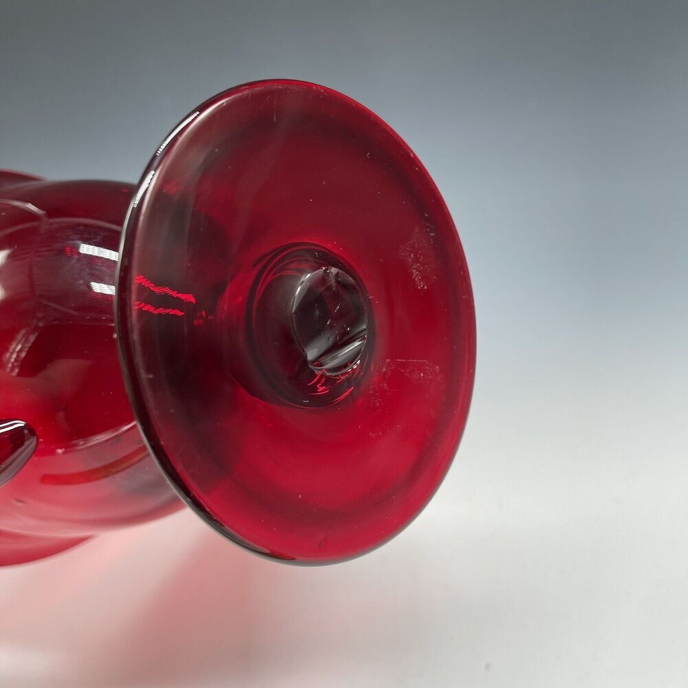 Vintage‎ Glass Red Ruby Trophy Pedestal Vase Handled MCM - Picture 8 of 16